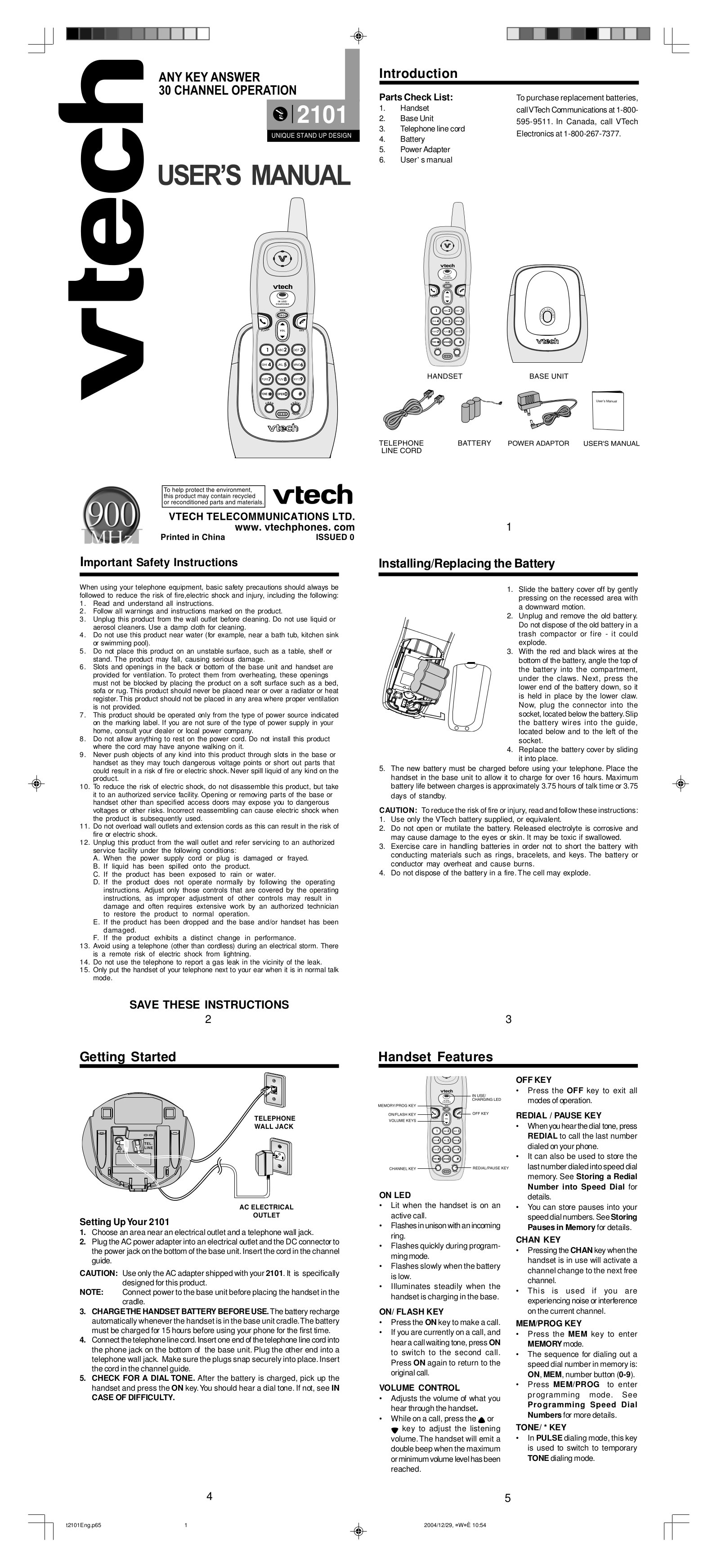 Download free pdf for Vtech t2101 Telephone manual